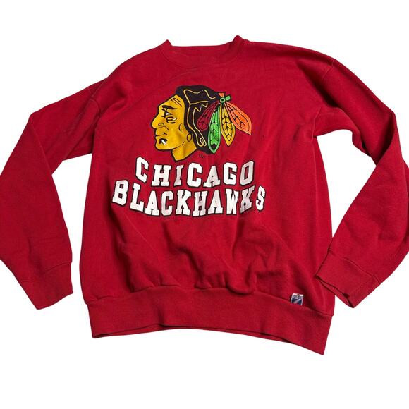 Vintage Logo 7 Chicago Blackhawk Sweatshirt Adult Large Red Made USA See Note - Picture 8 of 8
